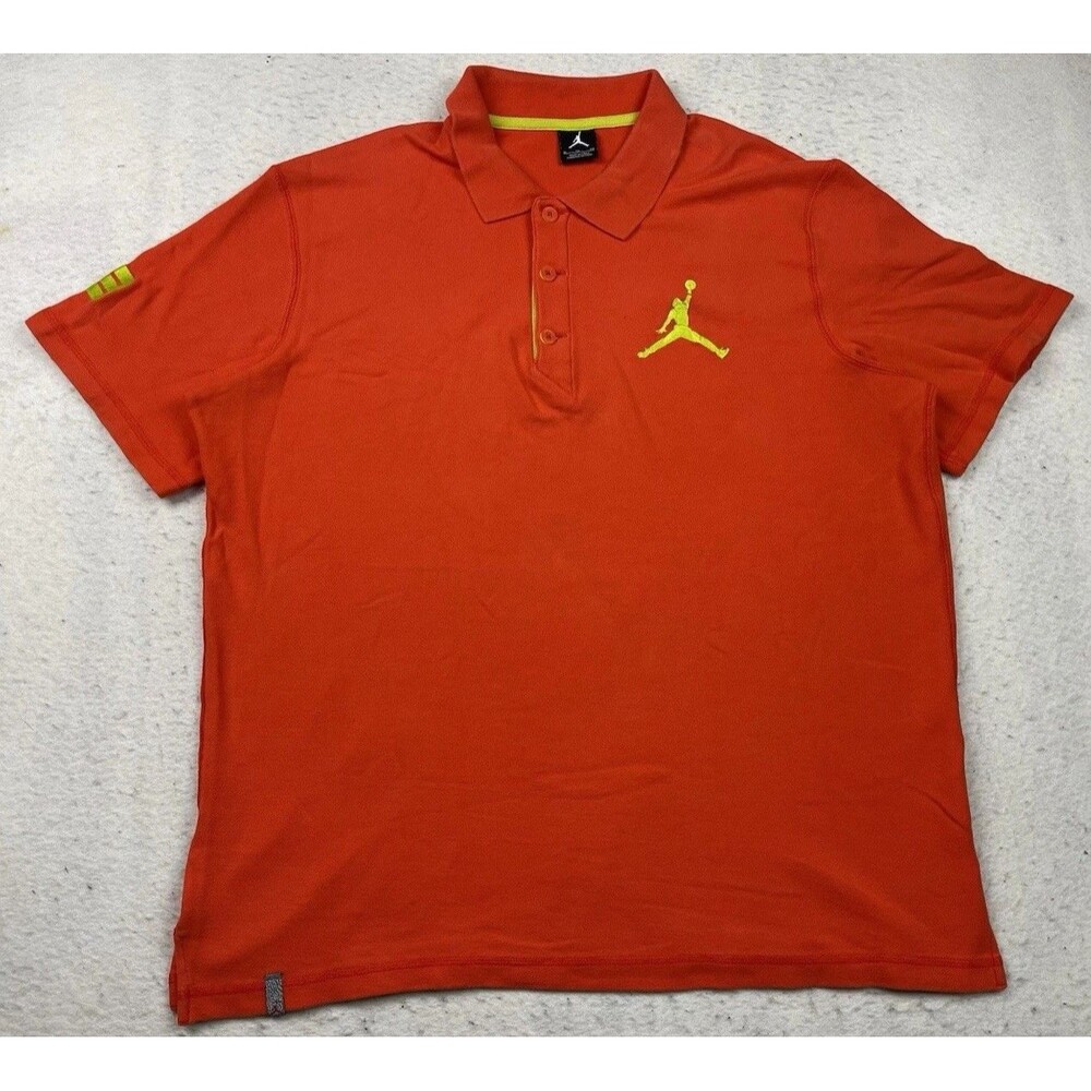 Nike Air Jordan Men’s XL Orange Polo Yellow Jumpman 23 Embroidered Logo Shirt